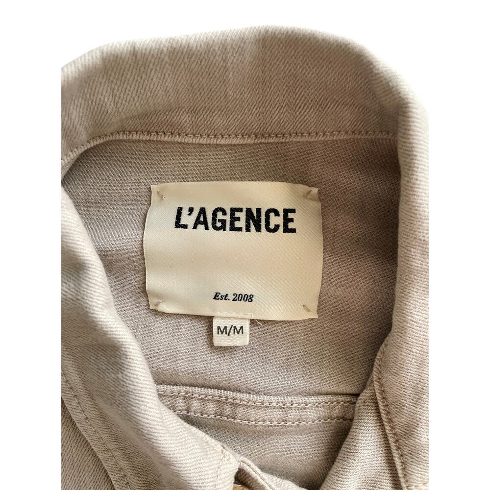 L’Agence Janelle Jean Jacket M Biscuit Cropped Denim Trucker Raw Hem - Picture 5 of 8